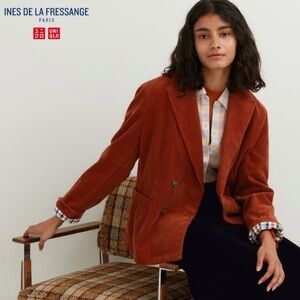 NWT Corduroy Cotton Uniqlo Ines de la Fressange Rust Blazer Jacket